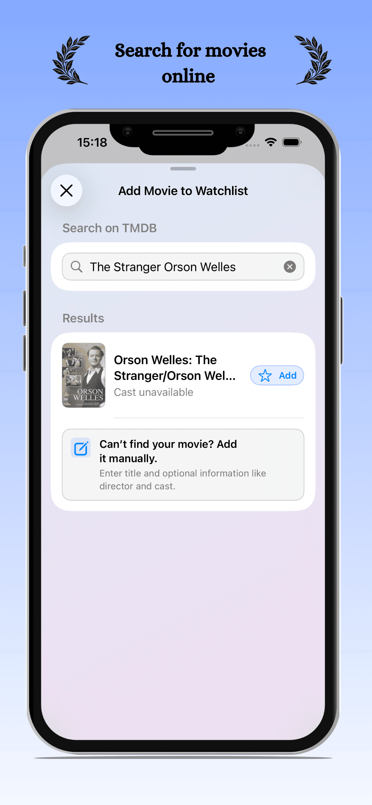 Search for movies online screenshot